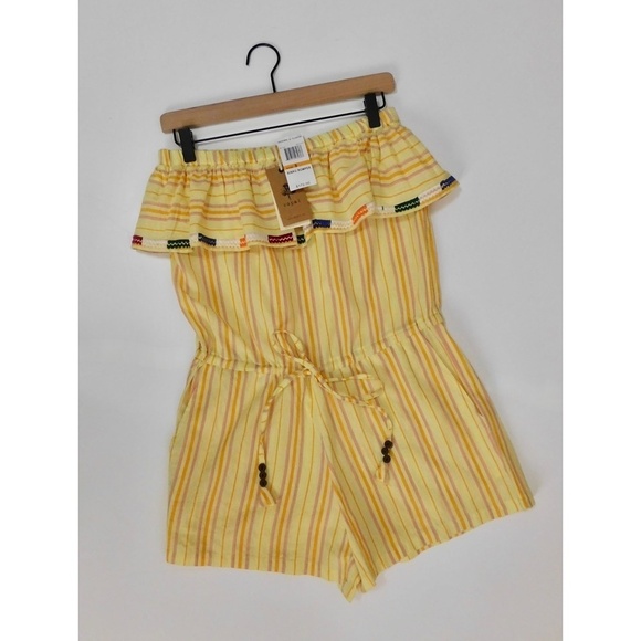 NWT!! KOPAL Rinku Romper Embroidered Ruffle Off Shoulder Vacation Boho Small - Picture 3 of 16